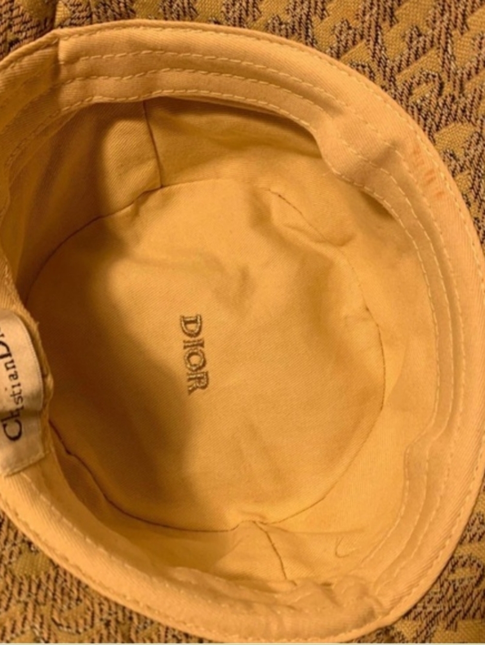 Dior Yellow Cotton Bucket Hat with Logo - Picture 4 of 4